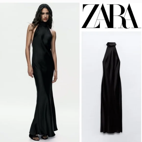 ZARA SATIN EFFECT HALTER DRESS - Picture 5 of 14